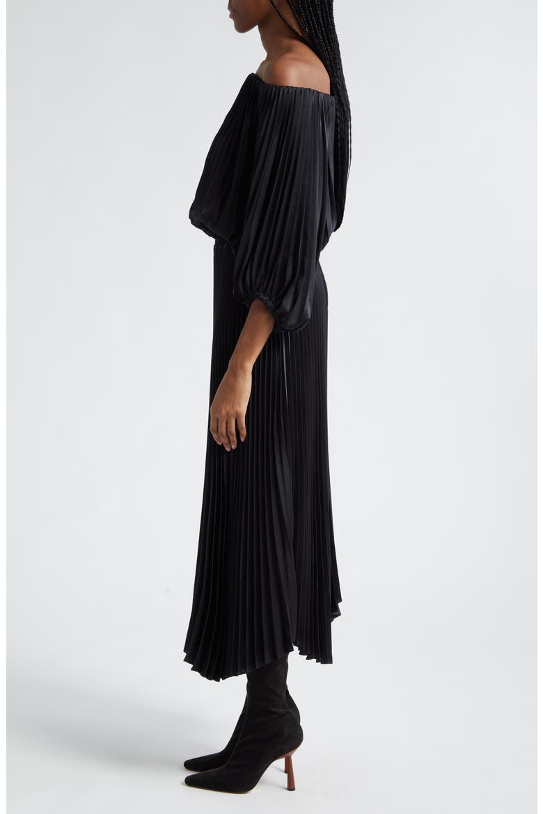 Sienna Pleated Off the Shoulder Maxi Dress, Alternate, color, BLACK