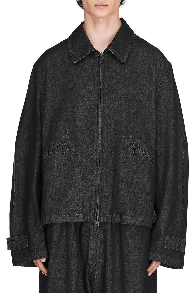 Zip Front Denim Jacket, Main, color, BLACK