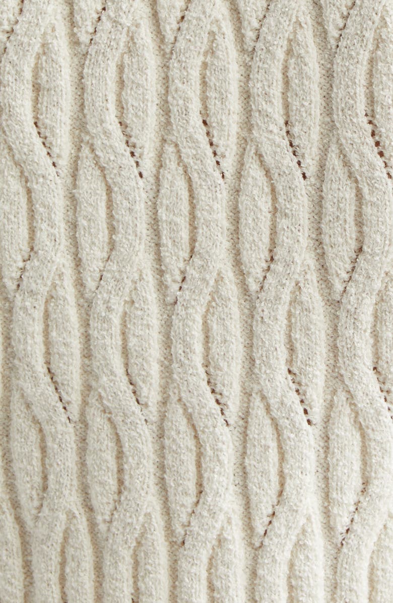 EENK Contrast Trim Pointelle Cable Knit Polo, Alternate, color, Ivory