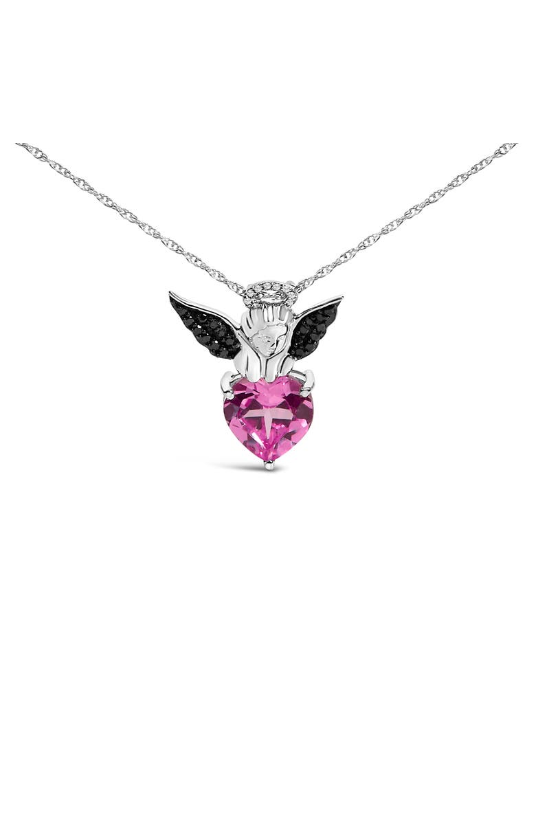 Haus of Brilliance Sterling Silver Diamond Accent & Created Pink Sapphire Angel Heart Pendant Necklace, Alternate, color, Silver