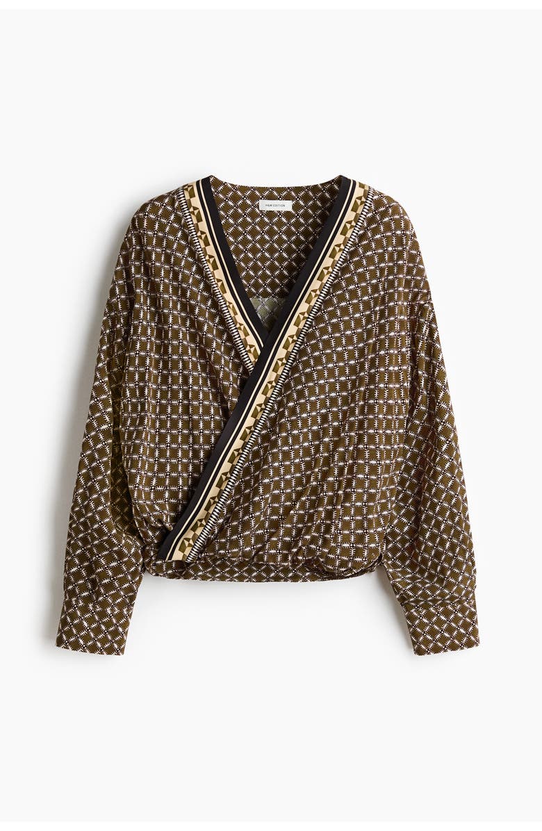 H&M Viscose Wrap Blouse, Main, color, Khaki Green/Patterned