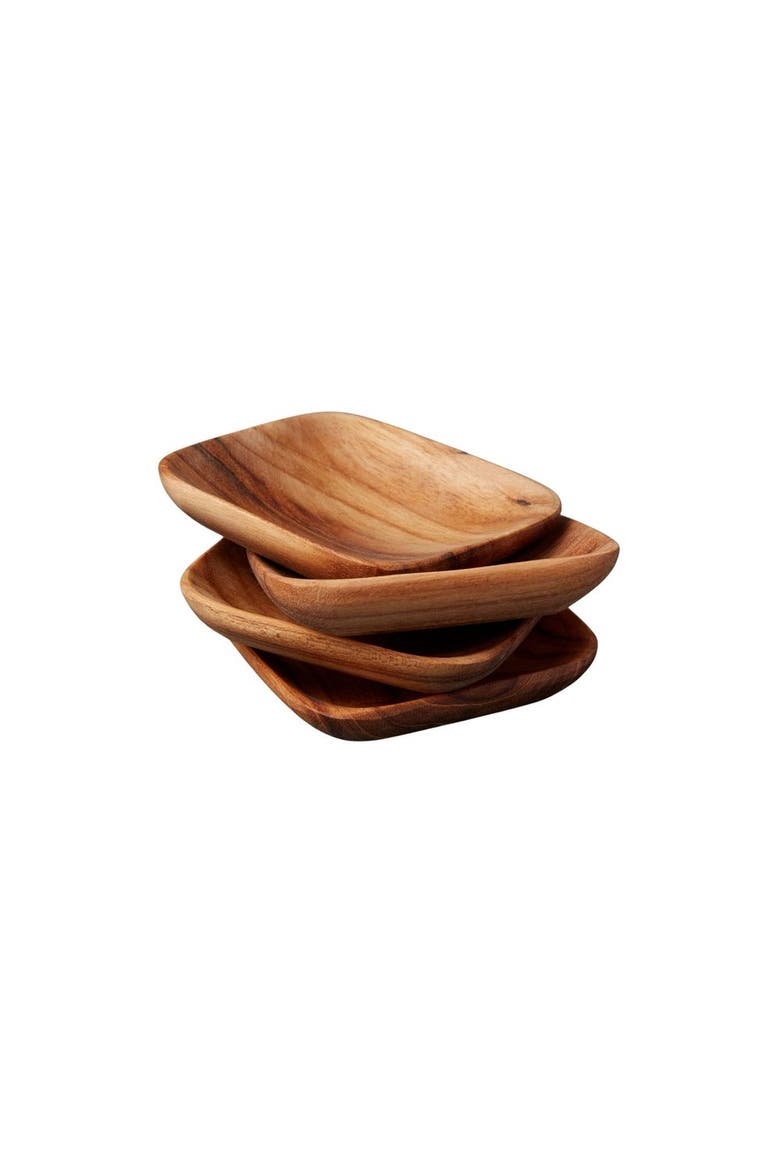 Teak Square Pinch Bowls - Set of 4, Main, color, Natural