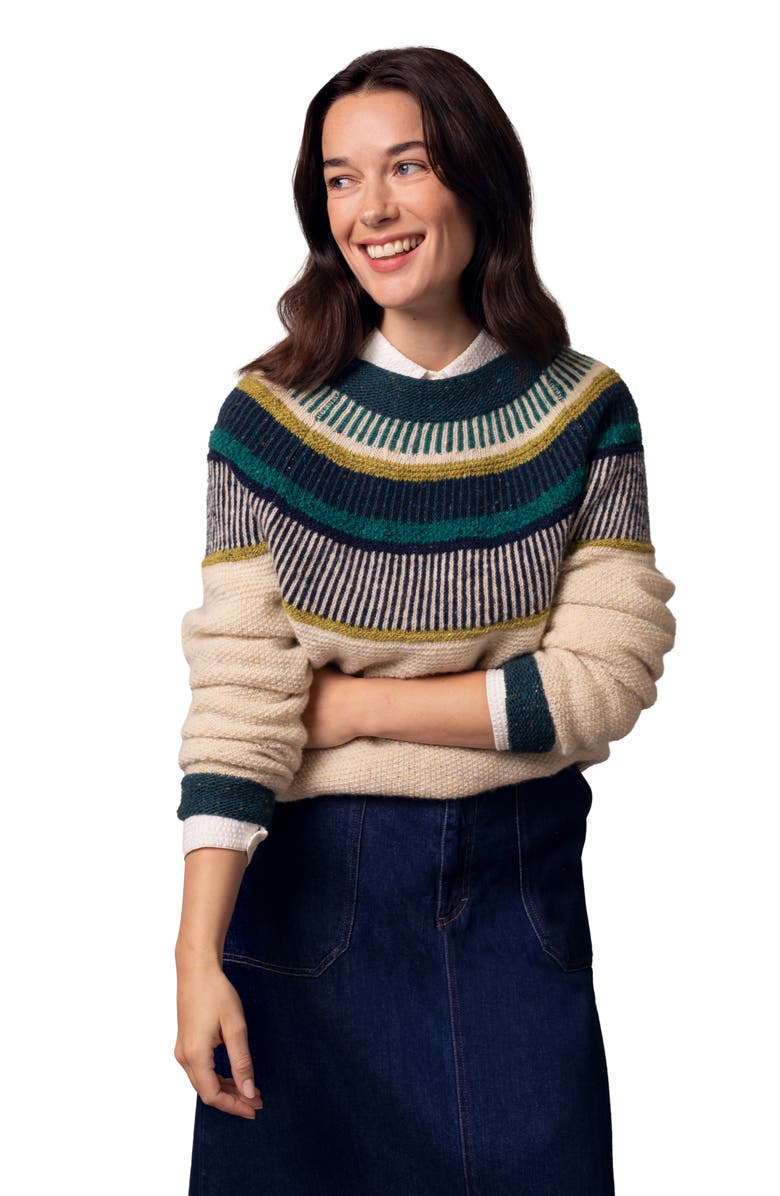 Celtic & Co. Statement Donegal Sweater, Main, color, Oatmeal / Emerald