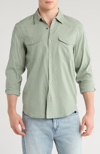 Lucky Brand Santa Fe Solid Western Button-up Shirt In Green