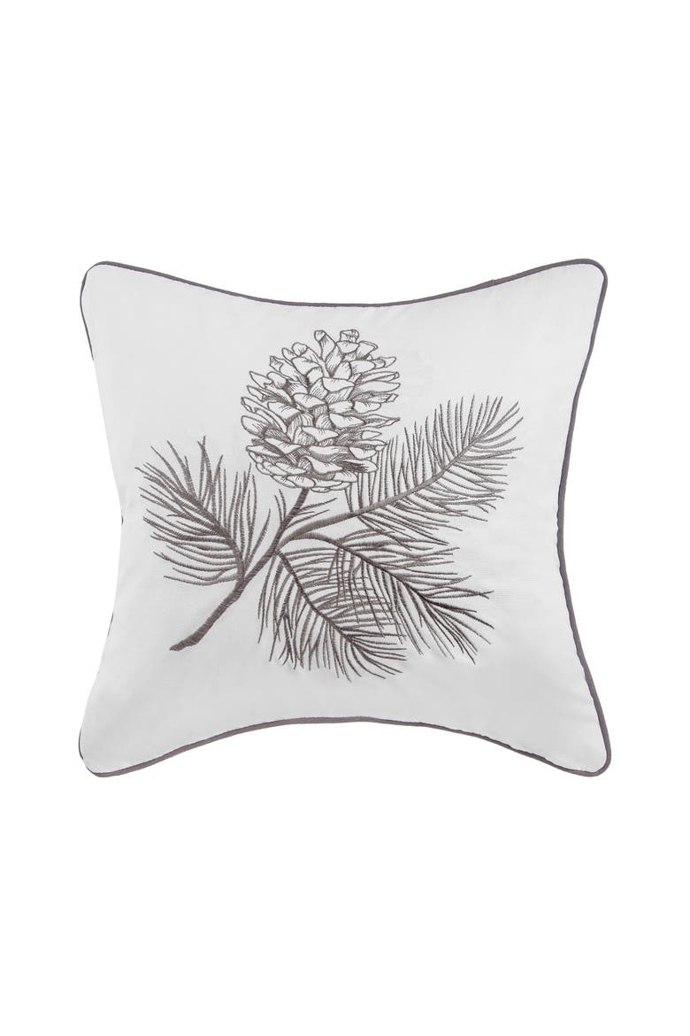 Pinecone Spring Embroidered Christmas Throw Pillow, 18" x 18", Main, color, White