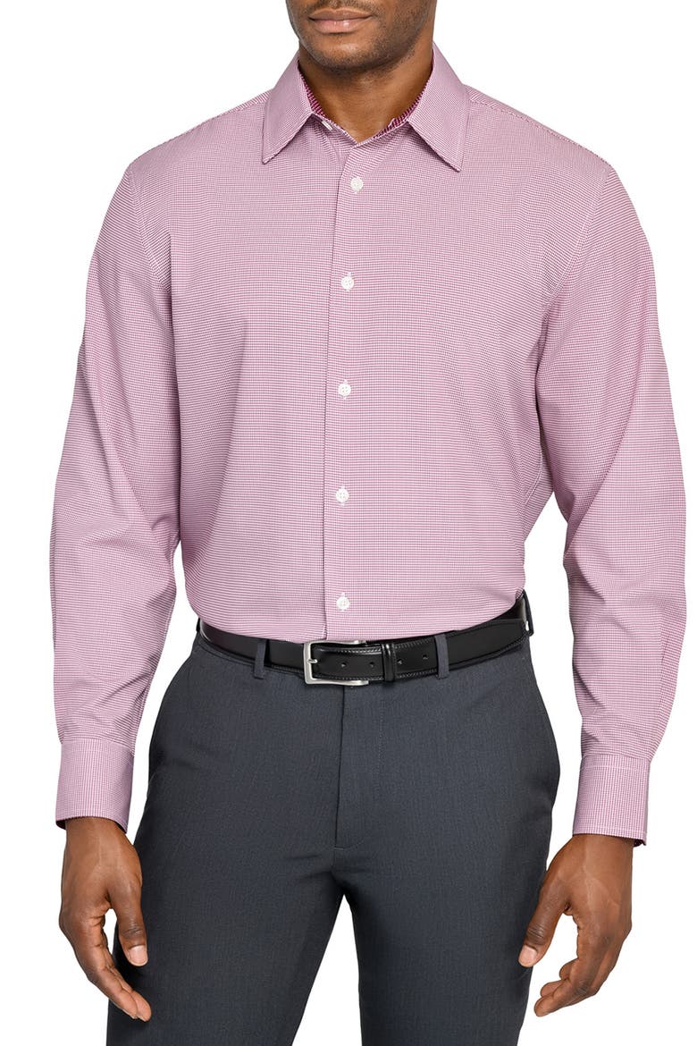 Regular Fit Red Micro Houndstooth Performance Dress Shirt, Main, color, MAROON