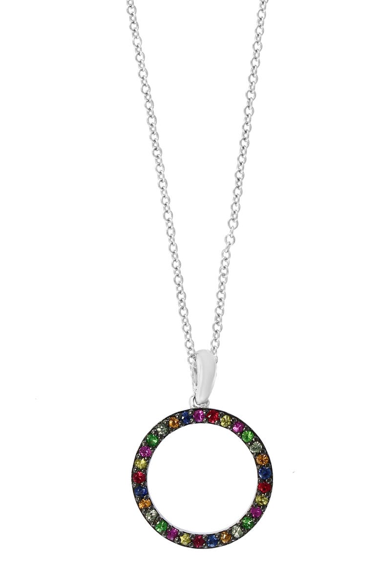 Multicolored Sapphire Circle Pendant Necklace, Alternate, color, MULTI BLUE