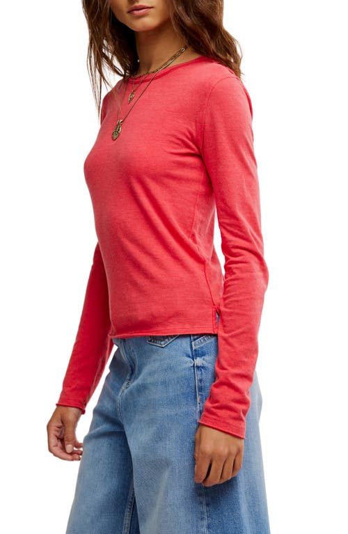 Free People Easy Does It Long Sleeve Waffle Knit Cotton T-shirt In Red