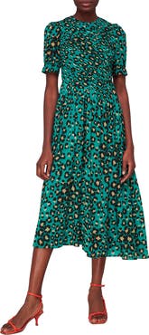 Whistles Painted Leopard Shirred Dress