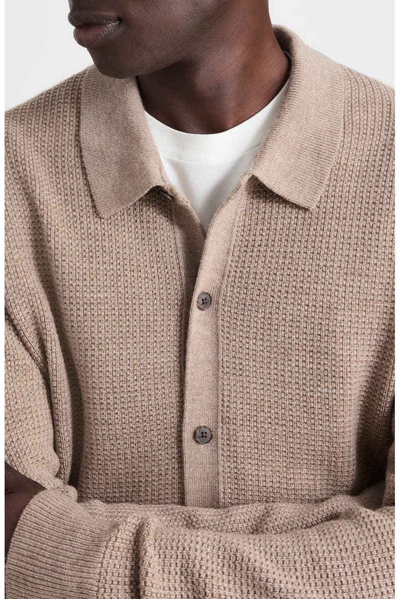 Merino Wool Collared Cardigan, Alternate, color, HEATHER BROWN