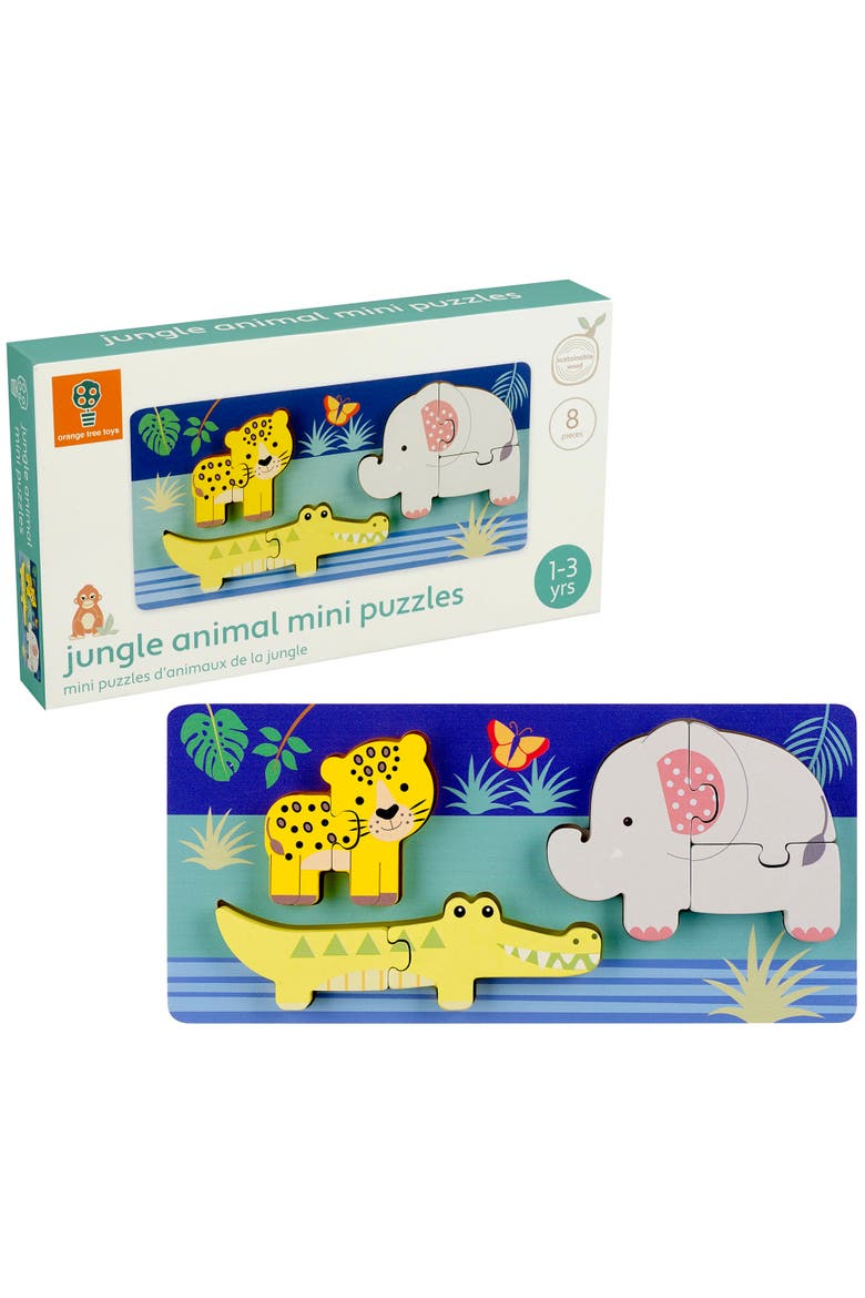 Jungle Animals Mini Puzzles, 8 Wooden Pieces, Kids Ages 1+, Alternate, color, Multicolored