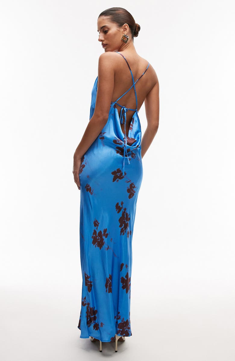 Topshop Floral Cowl Neck Maxi Slipdress, Alternate, color, Medium Blue