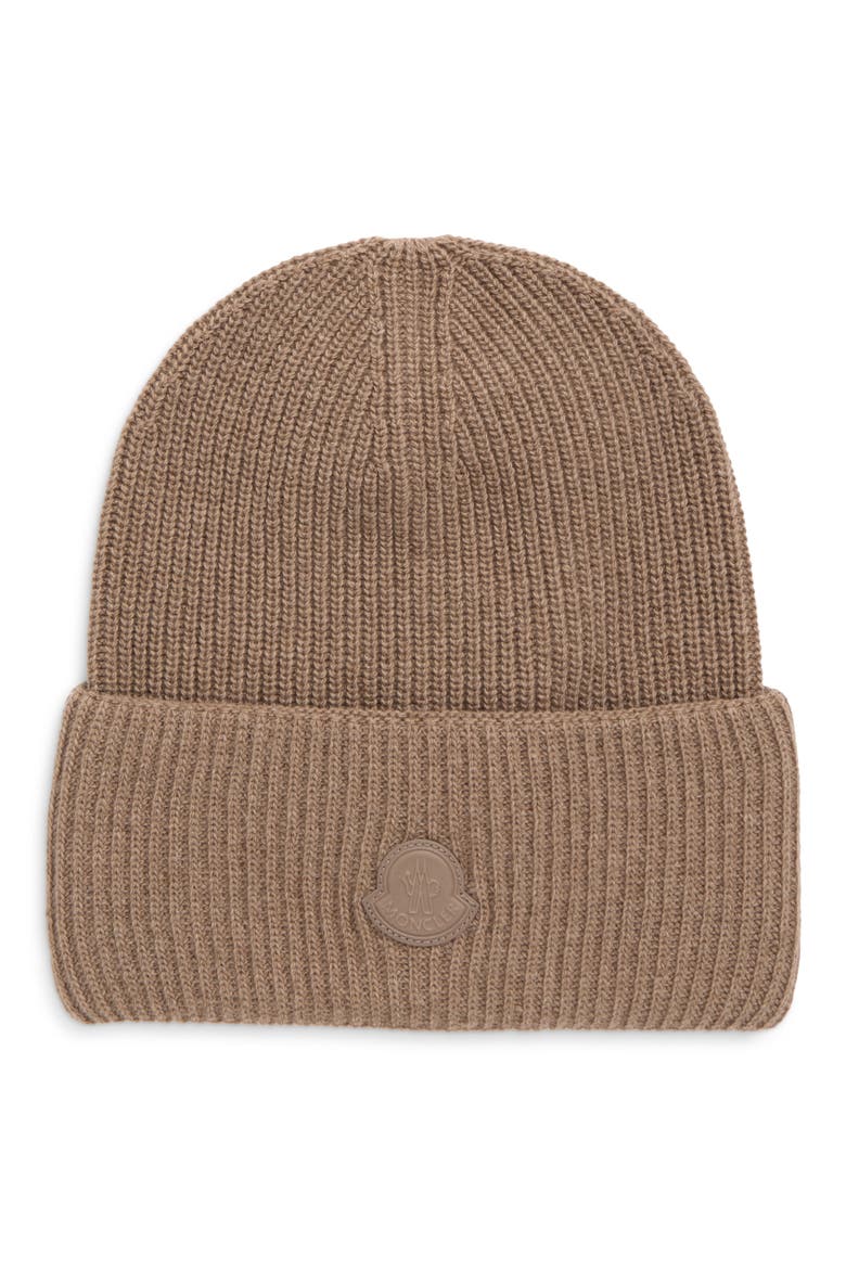Logo Patch Virgin Wool & Cashmere Beanie, Main, color, BEIGE