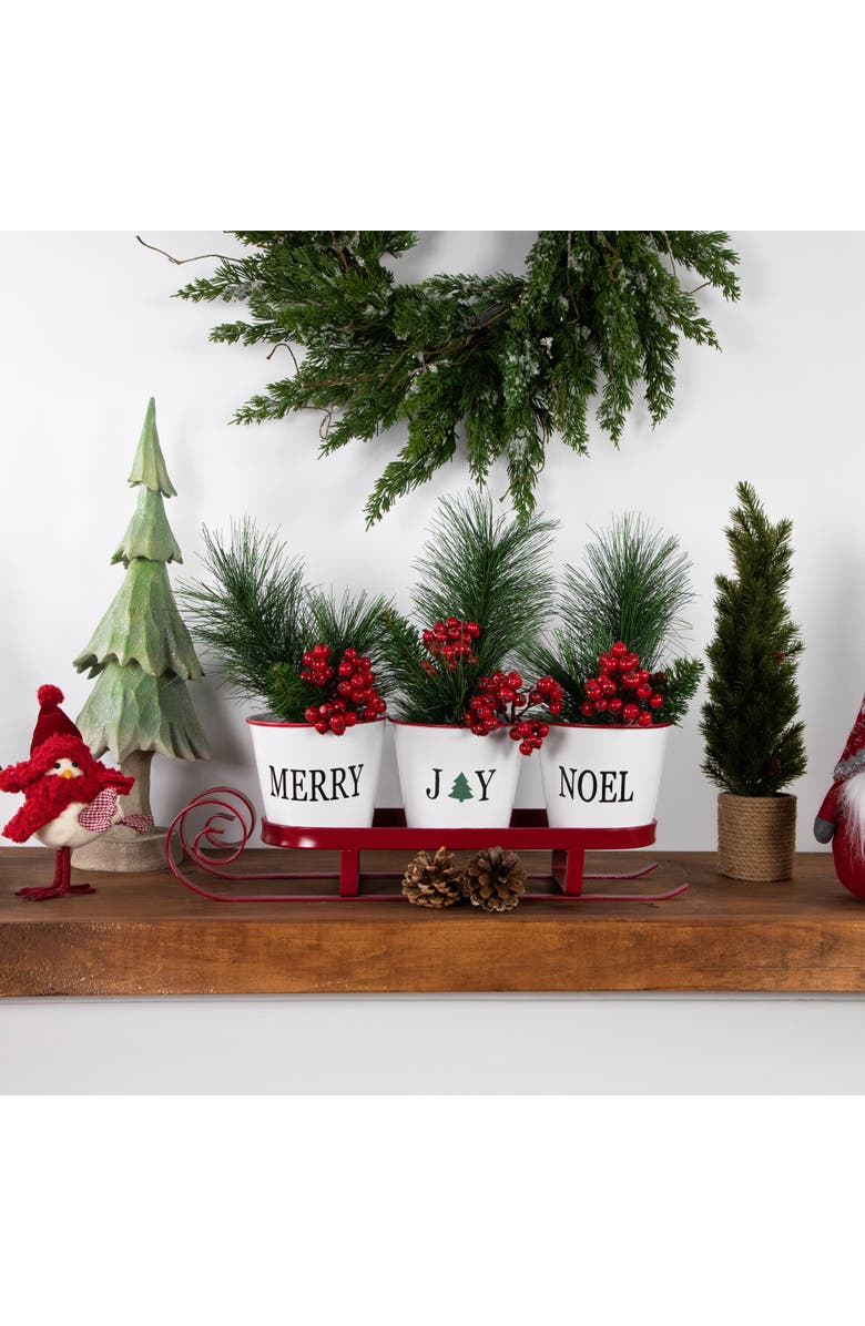 Northlight Sleigh with "Noel", "Joy" and "Merry" Buckets Christmas Centerpiece - 18.75" - Red, Alternate, color, 