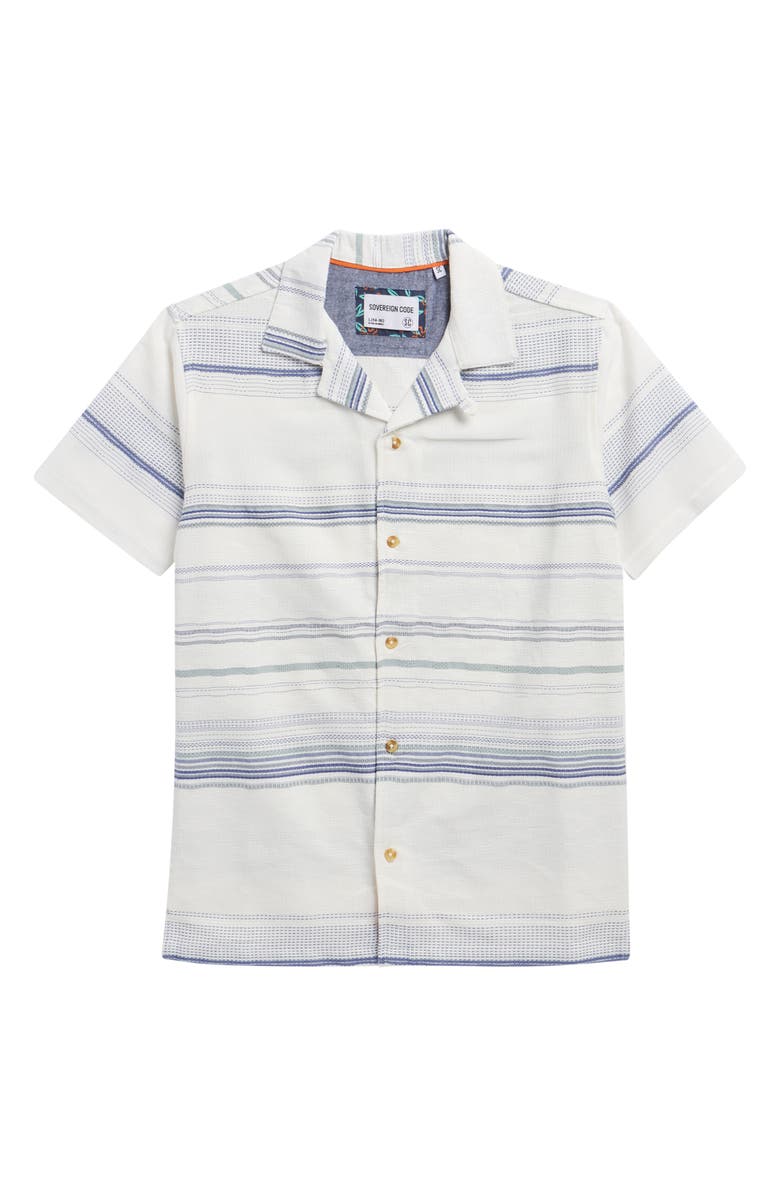 Sovereign Code Kids' Hartman Short Sleeve Cotton Camp Shirt, Main, color, White Stripe