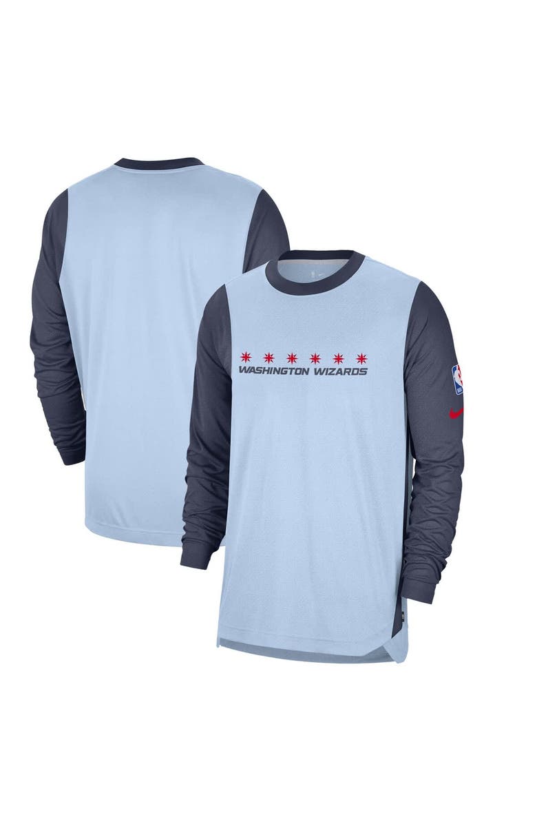 Nike Men's Nike Light Blue Washington Wizards 2024/25 City Edition Authentic Pregame Performance Long Sleeve Shooting T-Shirt, Main, color, 