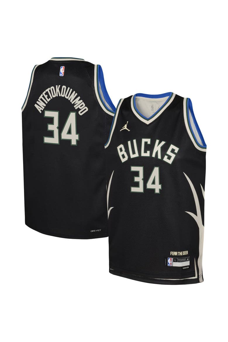 Youth Jordan Brand Giannis Antetokounmpo Black Milwaukee Bucks Swingman Jersey - Statement Edition, Main, color, Black