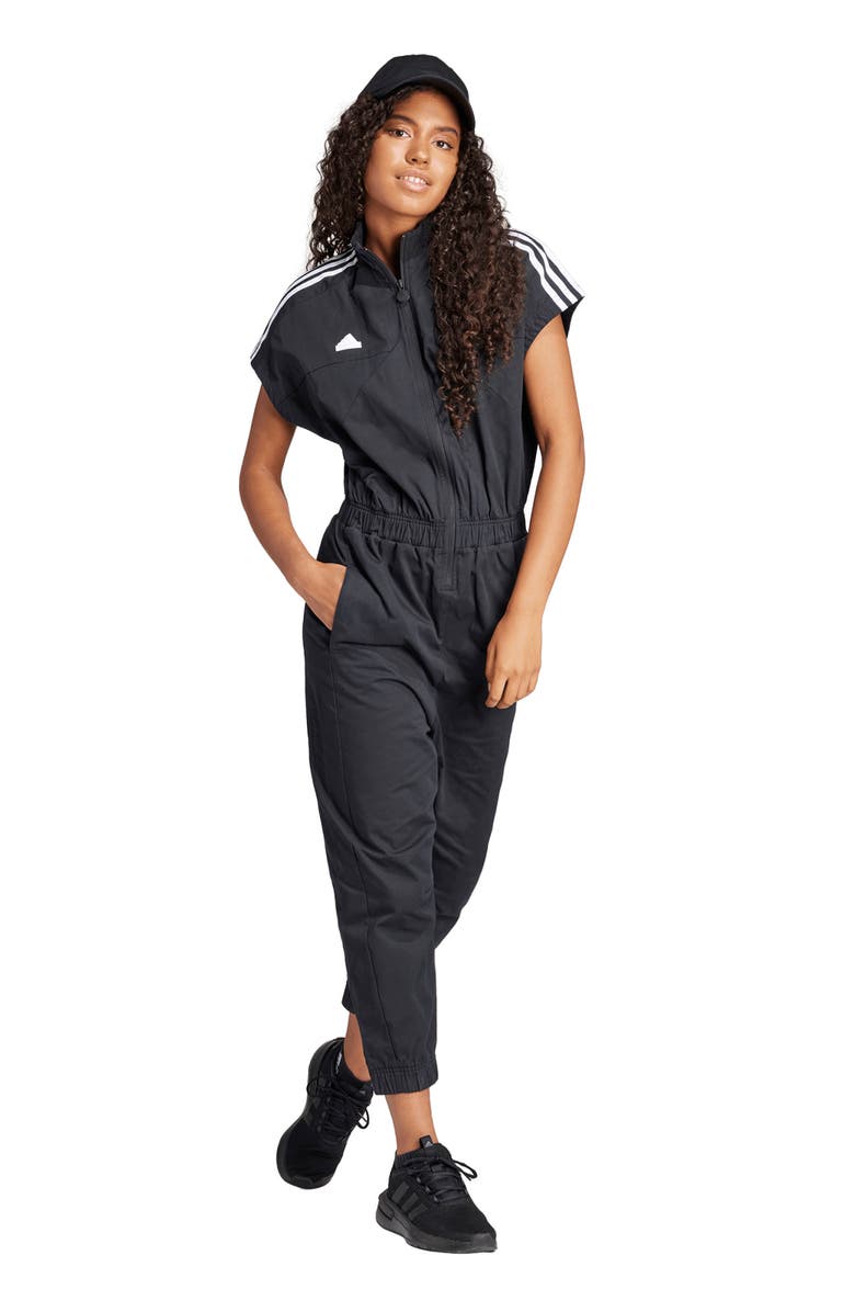 adidas Zip-Up Cotton Twill Jumpsuit, Alternate, color, 