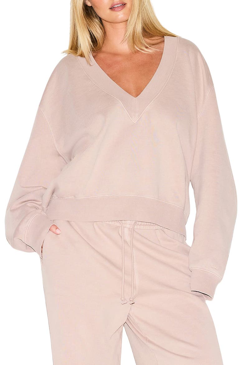V-Neck Fleece Pullover, Main, color, LIGHT FAWN