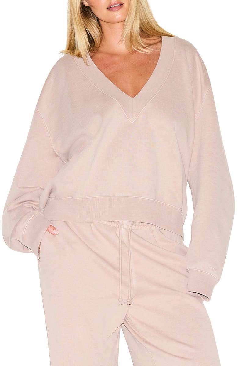 SKIMS V-Neck Fleece Pullover, Main, color, Light Fawn