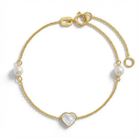 14k Mother of Pearl Heart & Pearls Bracelet