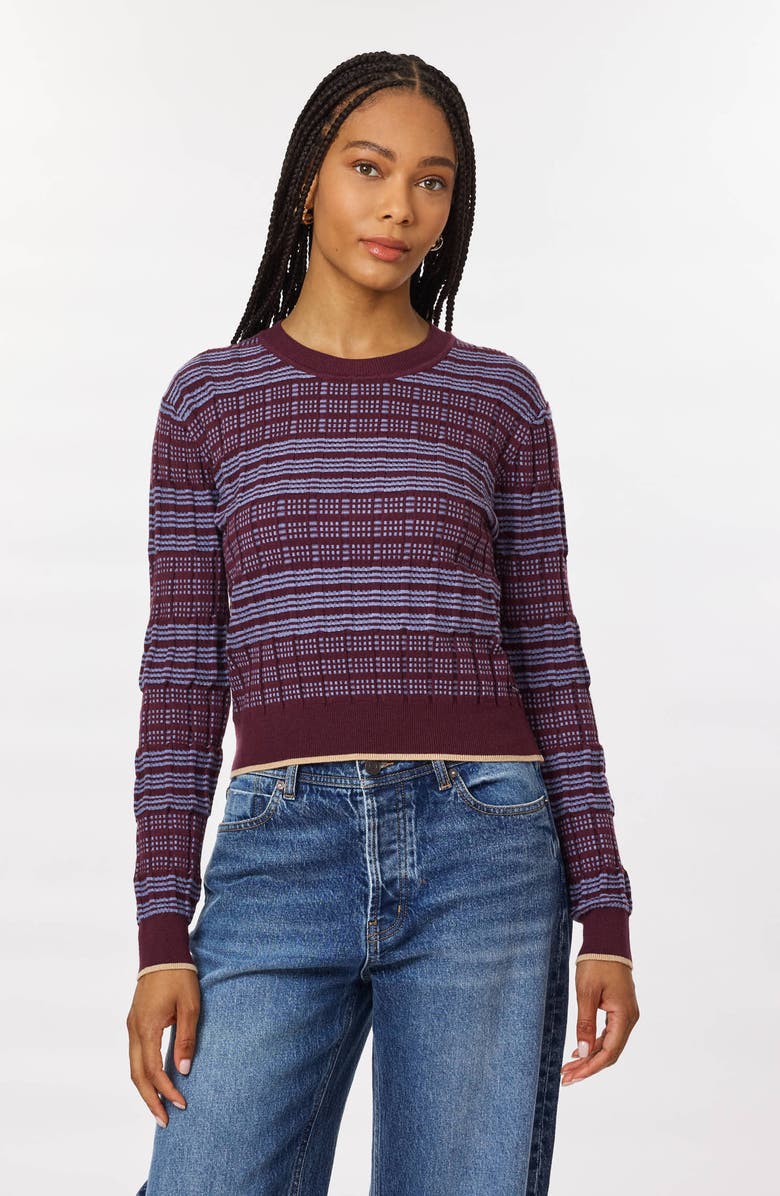 Scotch & Soda Stripe Crewneck Sweater, Alternate, color, Fig