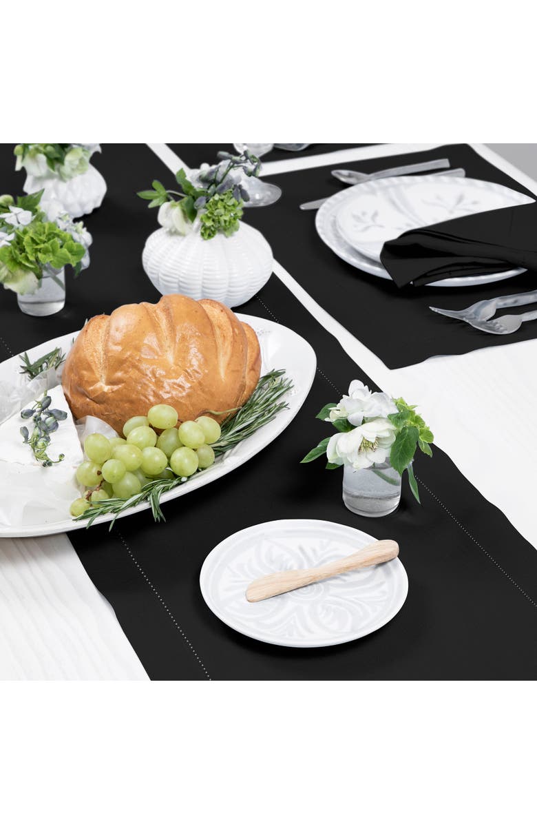 Solino Home Linen Table Runner for Dining Table, Holiday and Everyday Table Decor - Classic Hemstitch, Alternate, color, Black
