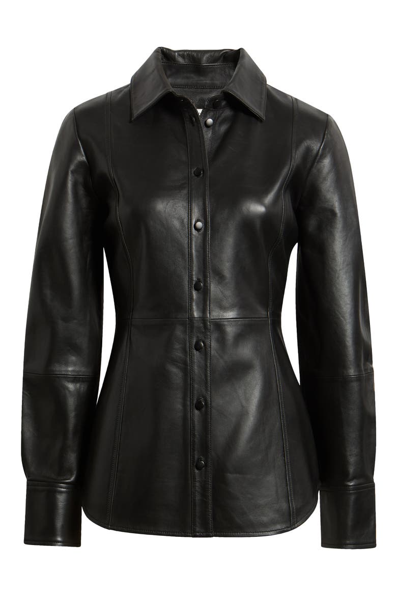 Waisted Leather Shirt, Alternate, color, BLACK