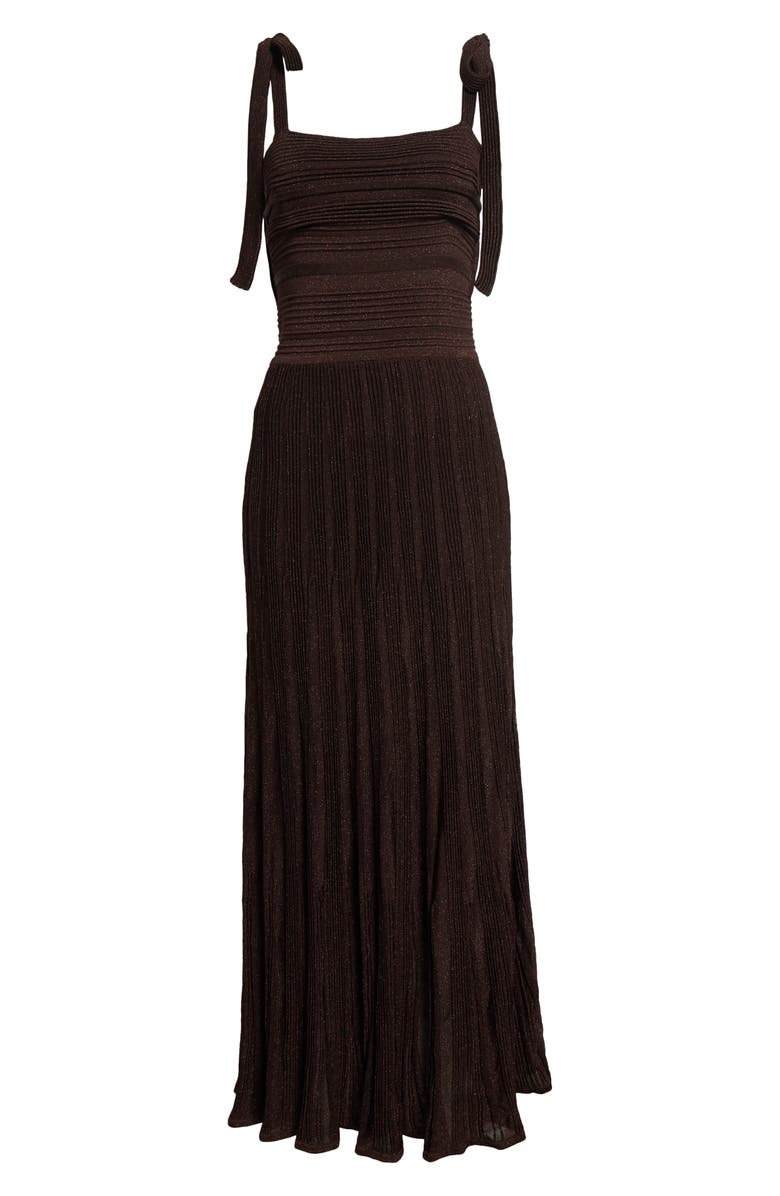 Zimmermann Lucky Tie Shoulder Metallic Rib Maxi Dress, Alternate, color, Metallic Chocolate