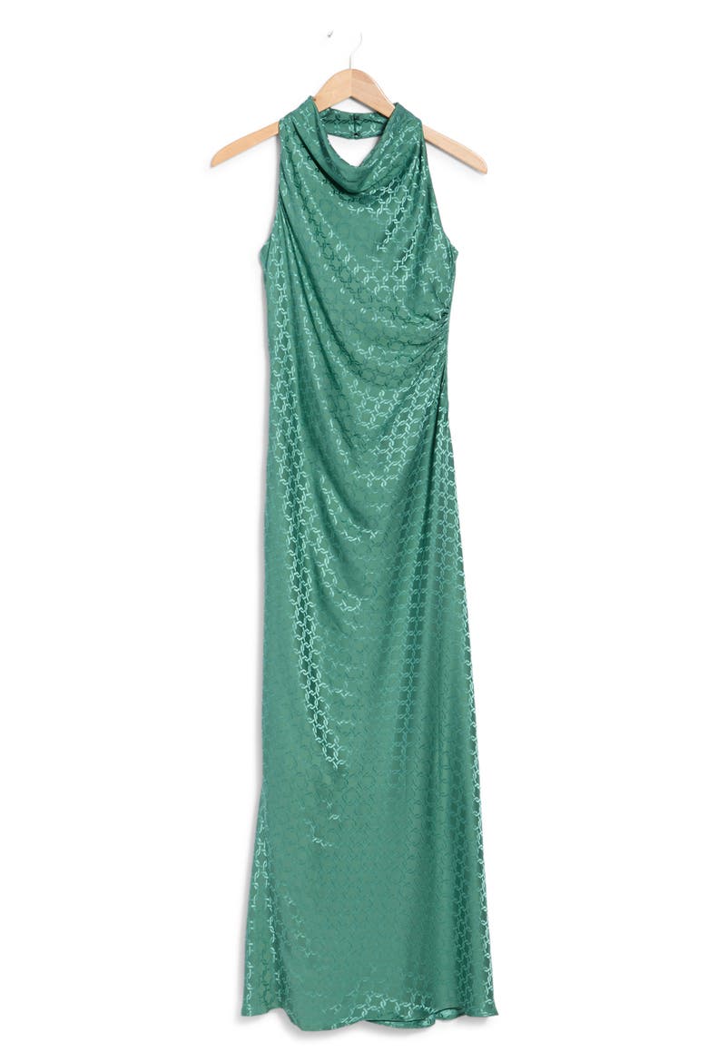 Maggie Halter Neck Jacquard Dress, Alternate, color, CLOVER