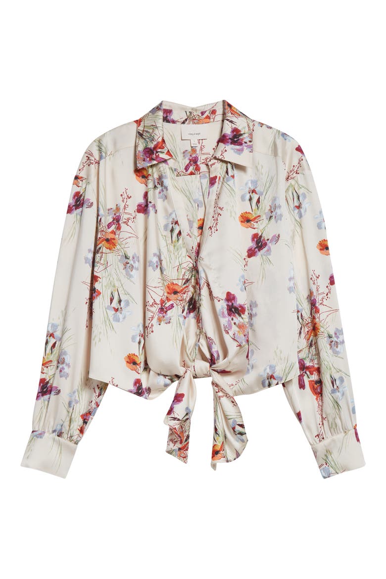 Iris Bouquet Marianna Print Tie Front Button-Up Shirt, Alternate, color, OATMILK MULTI