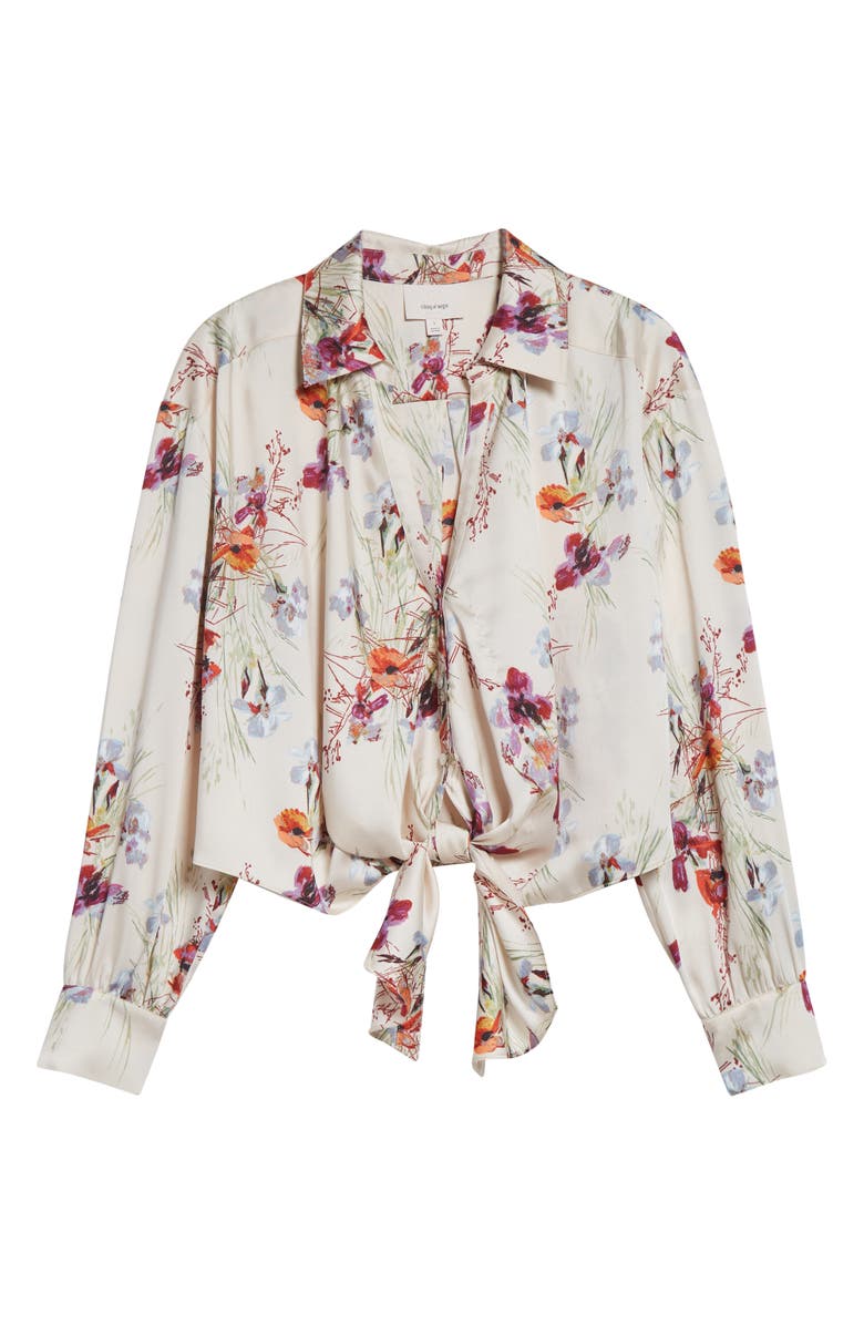 Cinq à Sept Iris Bouquet Marianna Print Tie Front Button-Up Shirt, Alternate, color, Oatmilk Multi