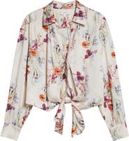 Cinq à Sept Iris Bouquet Marianna Print Tie Front Button-Up Shirt