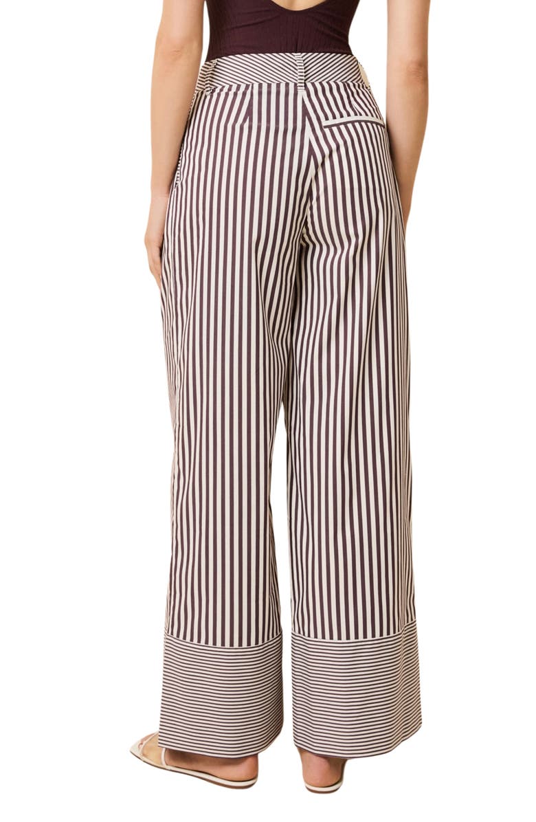 Solid & Striped Marnie Stripe Wide Leg Cotton Blend Pants, Alternate, color, Raisin Brown / Brule