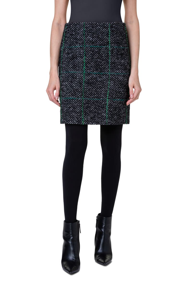 Windowpane Check Herringbone Pencil Skirt, Main, color, 095 BLACK-SLATE