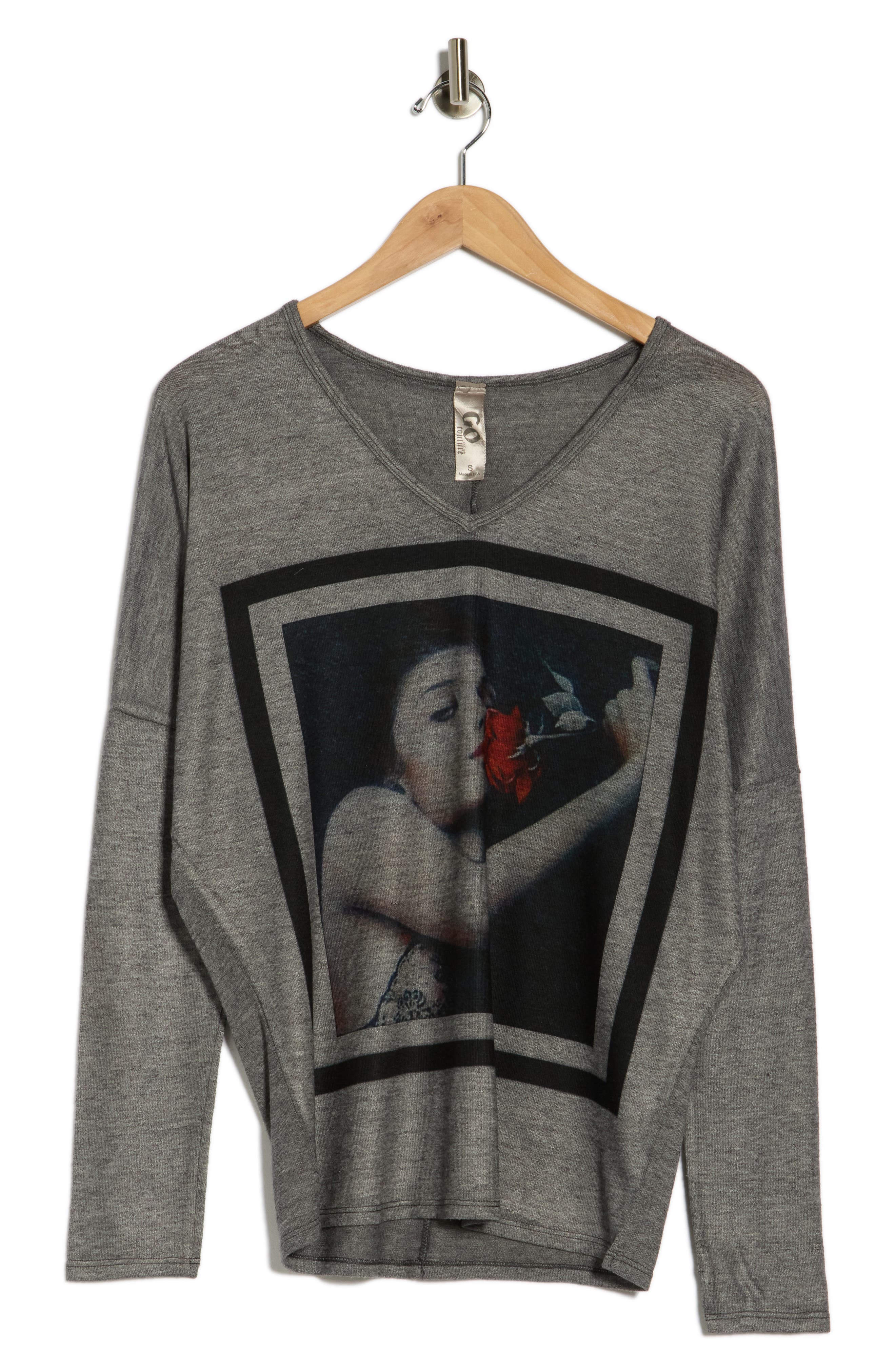 GO COUTURE Romantic Rose Graphic Sweater