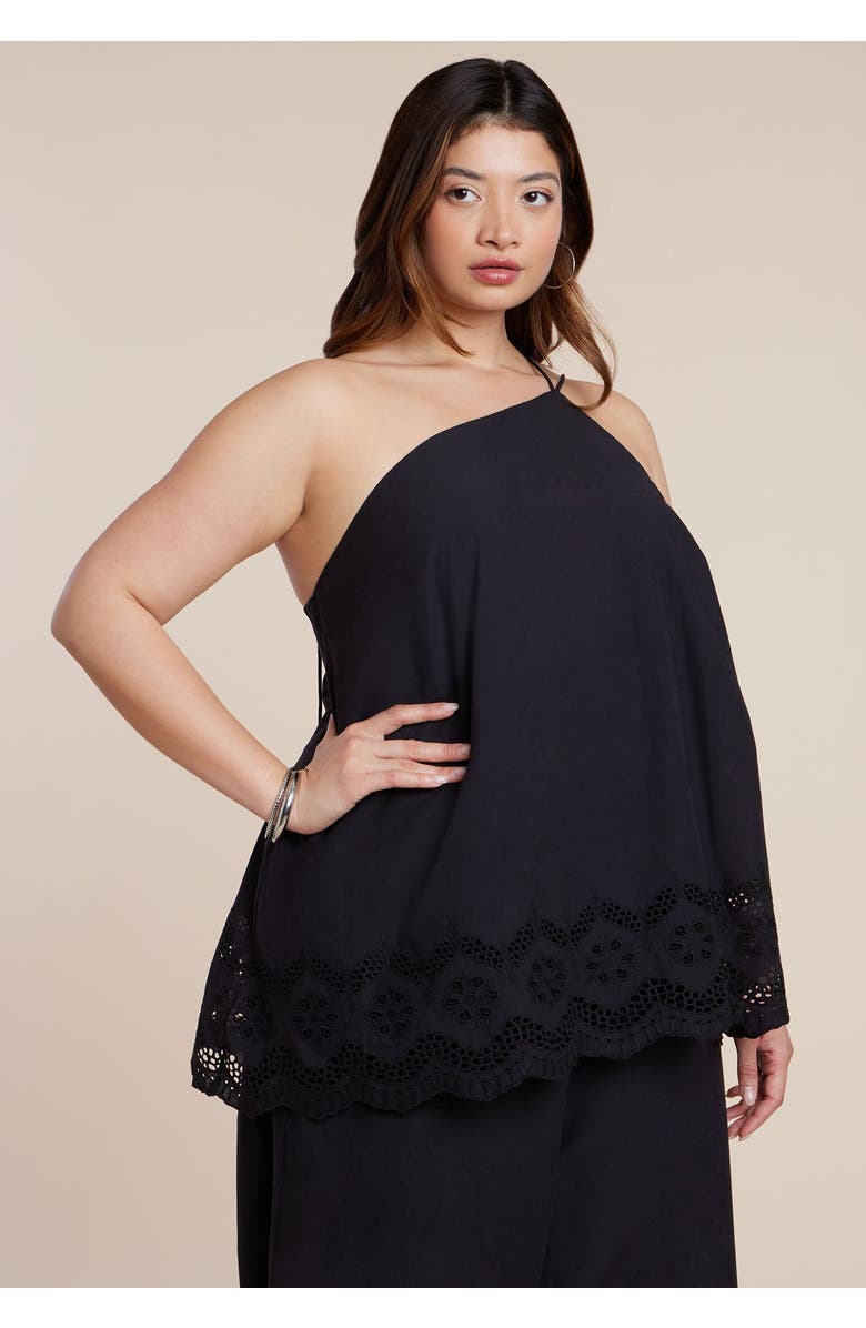 ELOQUII Eyelet Detail Top, Main, color, Black Onyx