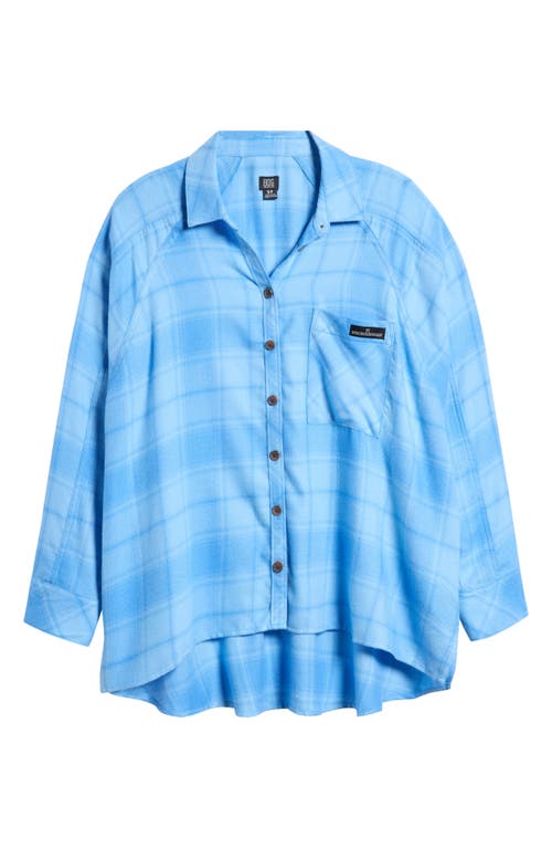 Bdg Urban Outfitters Brendan Plaid High-low Hem Button-up Shirt In Tonal Blue