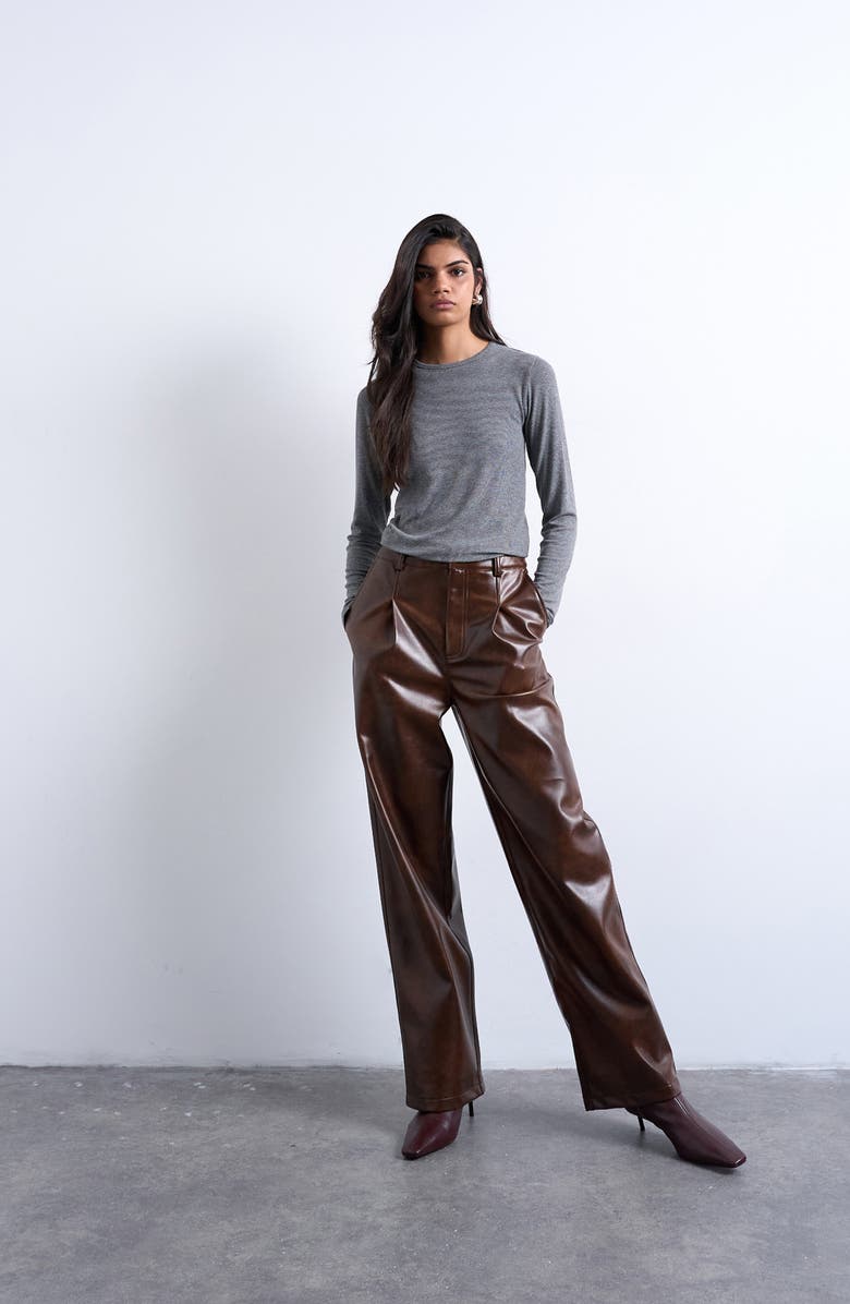 Topshop Long Sleeve Rib Top, Alternate, color, Grey