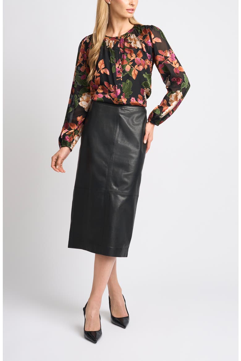 Adina Floral Print Long Sleeve Top, Alternate, color, RICH BLACK