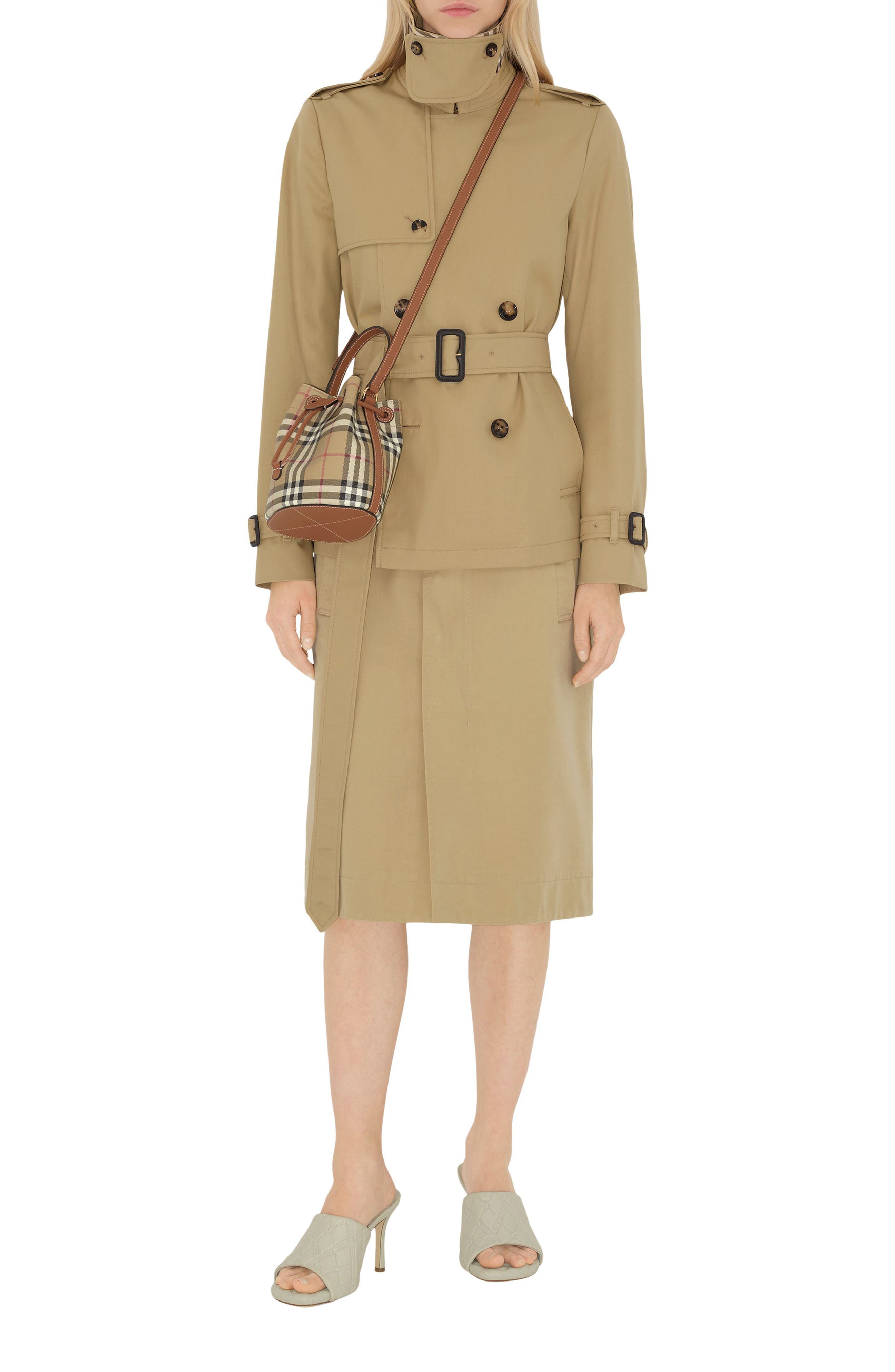 Burberry Mini Check Bucket Bag, Alternate, color, Vintage Check/ Briar Brown