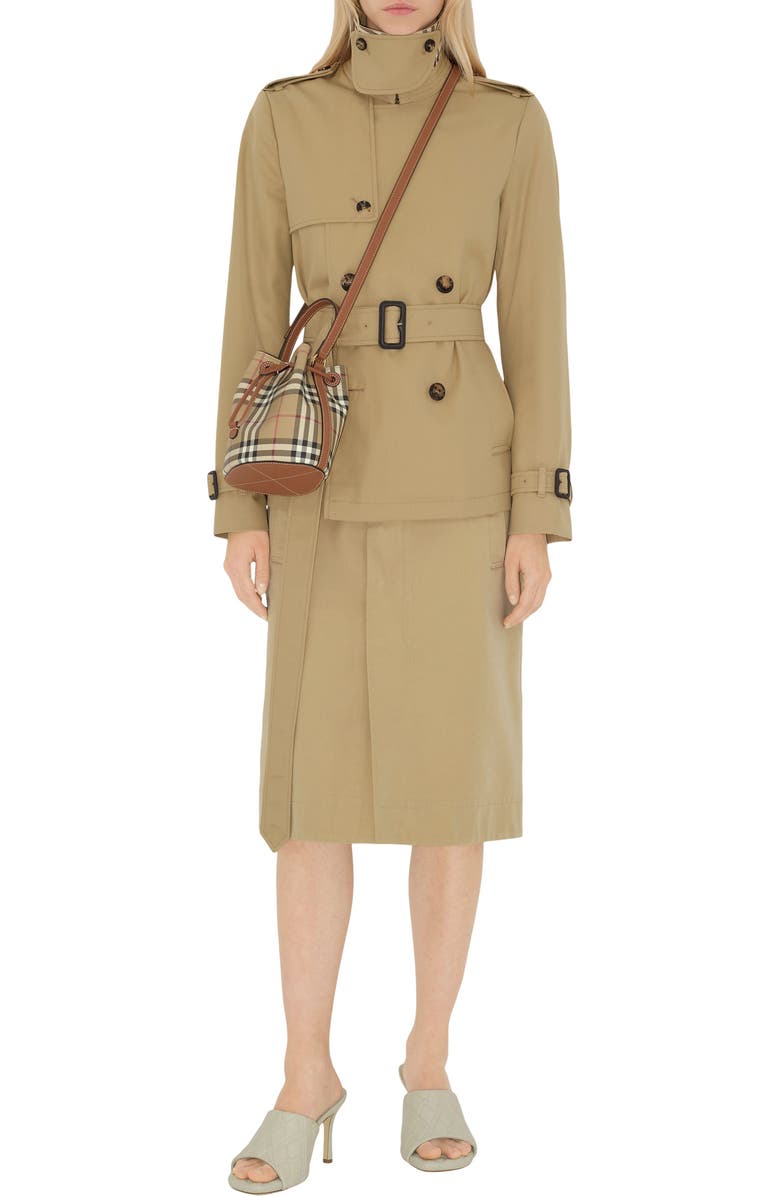 Burberry Mini Check Bucket Bag, Alternate, color, Vintage Check/ Briar Brown