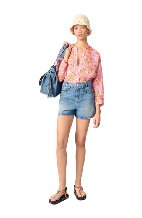 Denim shorts with braided trim