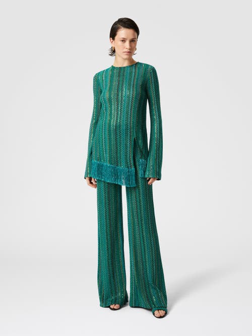 MISSONI MISSONI ZIG ZAG SWEATER WITH SEQUINS AND ASYMMETRICAL HEM WITH FRINGES