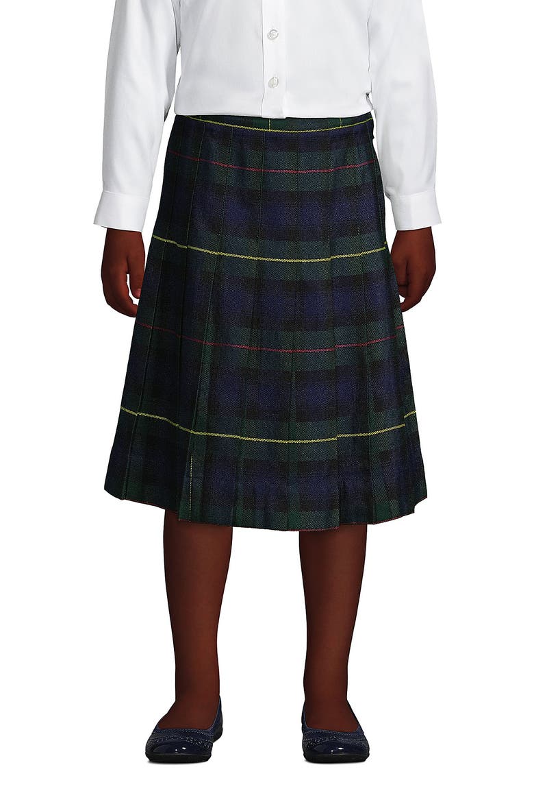 School Uniform Girls Plaid Pleated Skirt Below the Knee, Main, color, Hunter/Classic Navy Plaid