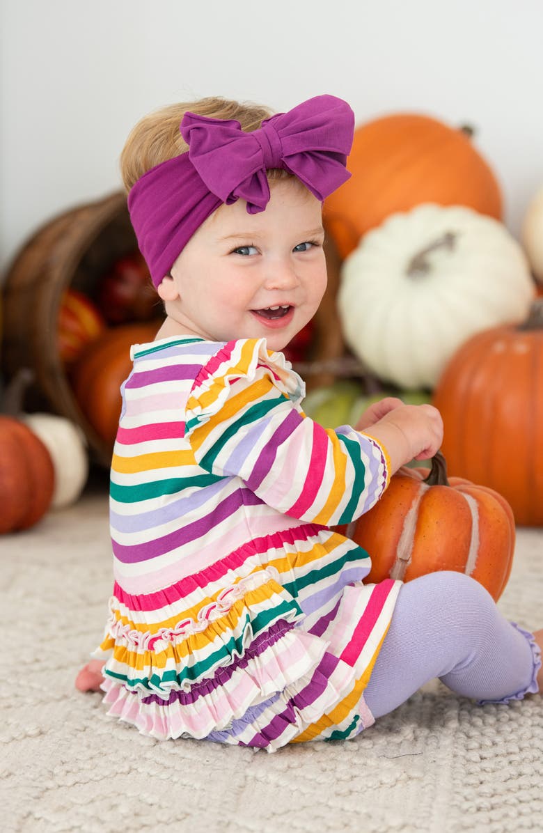 RuffleButts Colorful Rainbow Stripe Bodysuit, Alternate, color, White