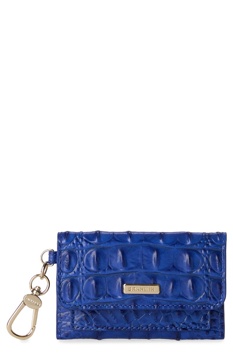 Brahmin Ricki Croc Embossed Leather Card Case, Main, color, Blue Alden Road
