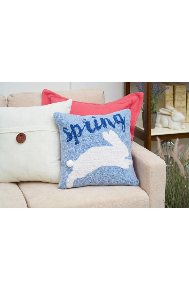 C&F Home "Spring" Jumping Easter Bunny Rabbit Blue Hooked Accent Throw Pillow 16" x 16", Alternate, color, Blue