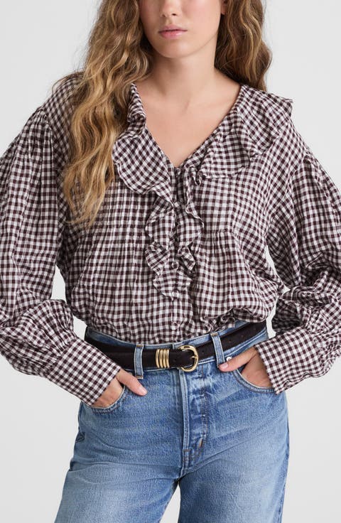 Ruffle Pintuck Long Sleeve Top