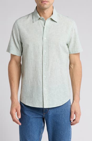 14TH & UNION 14TH & UNION LINEN & COTTON SHORT SLEEVE BUTTON-UP SHIRT
